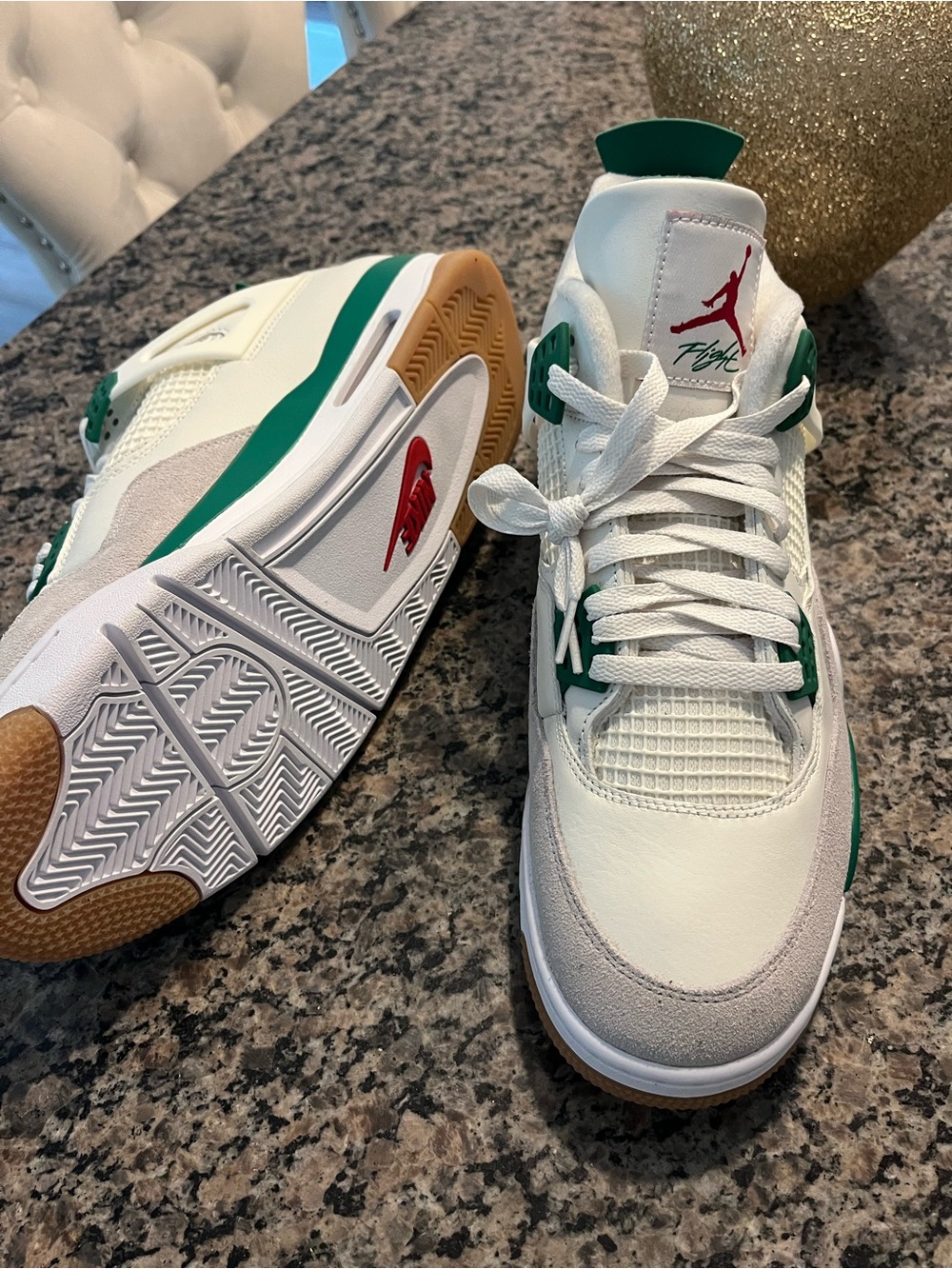 Jordan 4 Men’s Sneakers in White, Green & Gum